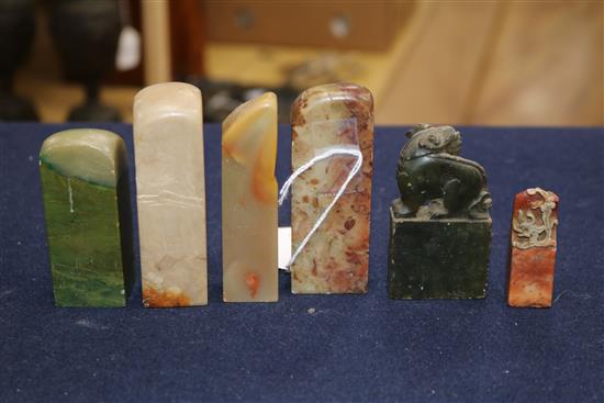 A group of 19th and 20th century Chinese soapstone seals, some inscribed